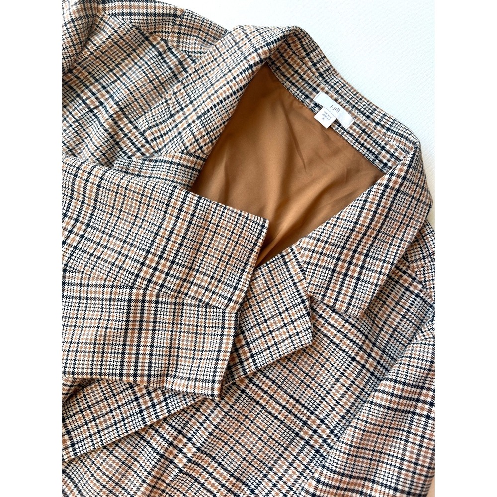 J.Jill Blazer Womens xl Black Tan Brown Plaid Tweed Academia Blazer Jacket Coat